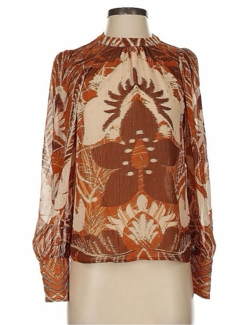 Rachel Zoe Los Angeles Blouse Medium Sienna Floral Gold Speckle Tunic Top - Picture 3 of 6